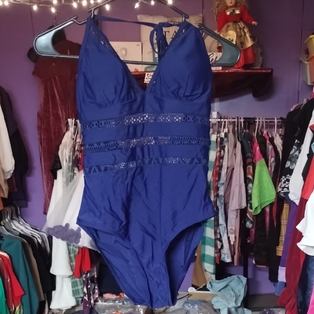 Elegant Blue Lace Swimsuit
